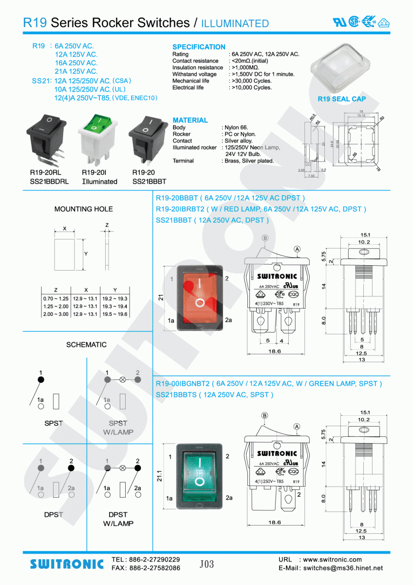 R19 Series Rocker Switch Illuminated